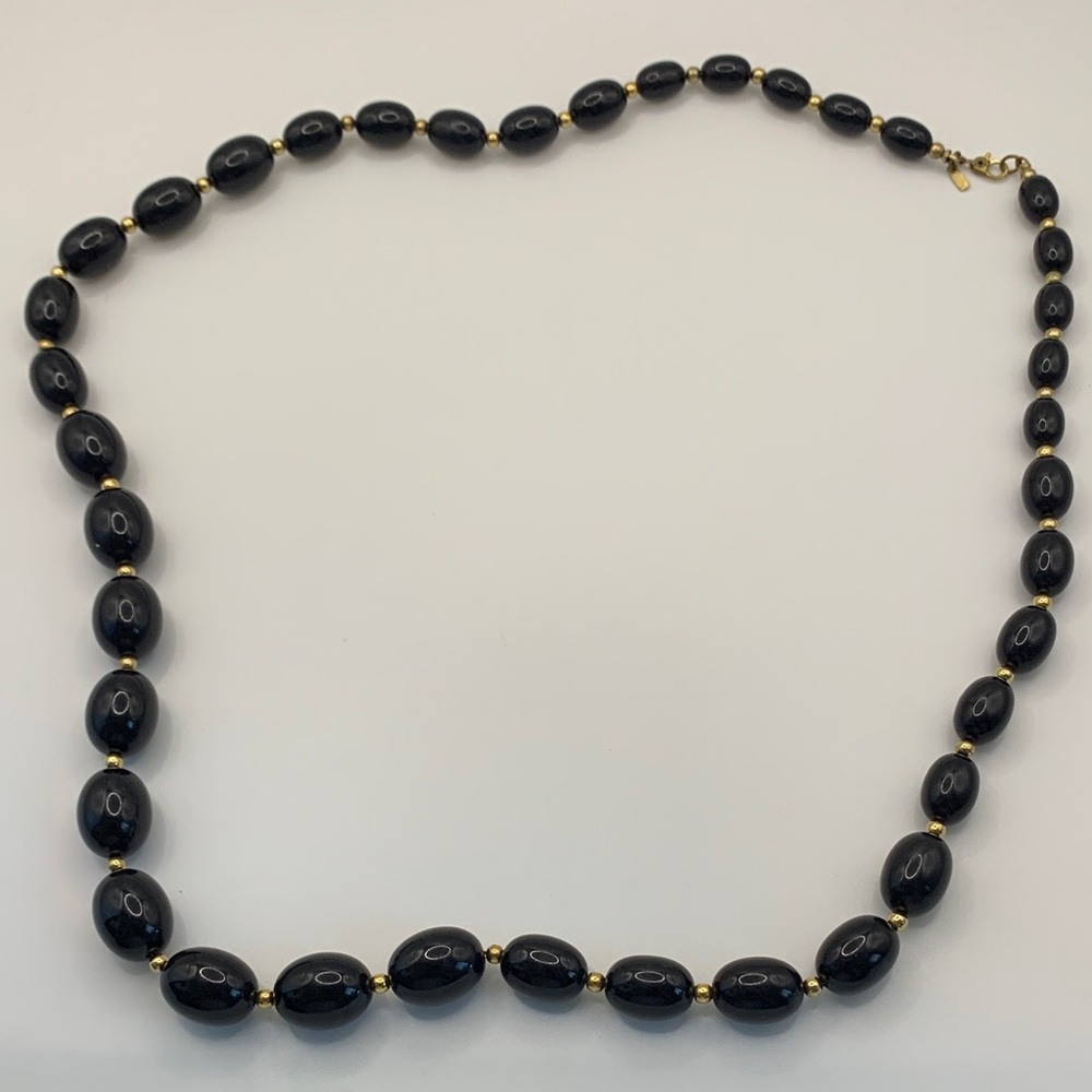 Monet Retro-Styled Black and Gold-tone Beaded Necklace - Picture 2 of 5